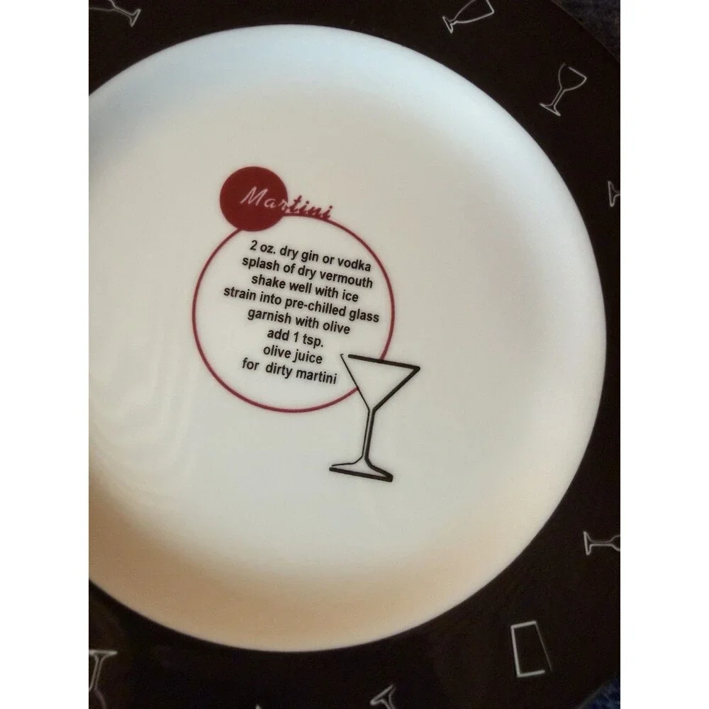 POTTERY BARN Retro Bar Mixed Drinks 8.25 Salad Dessert Appetizer Plates Set of 8
